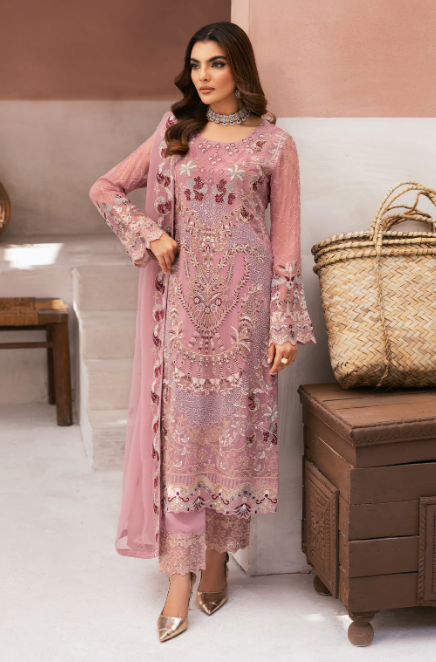 Ramsha Dusty-Pink Chiffon Suite